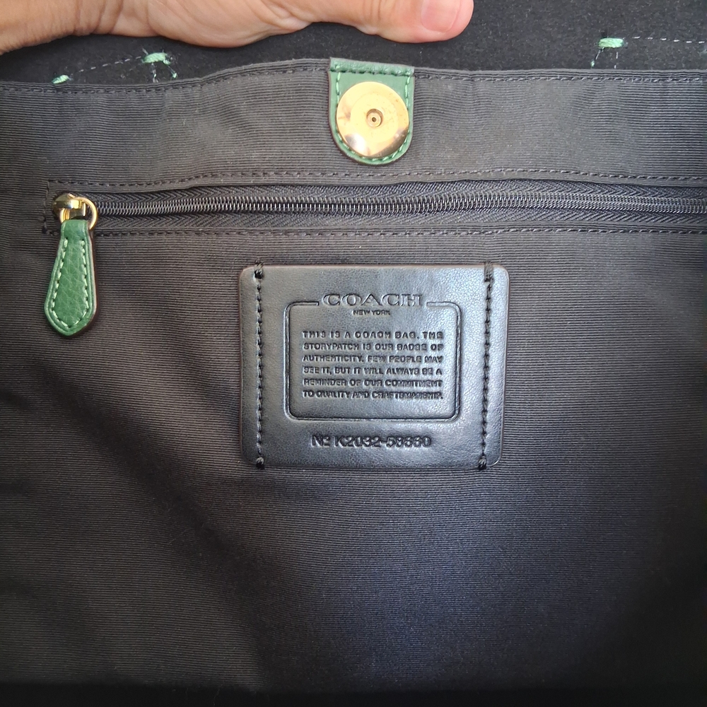 Coach Dark Green Leather Tote with Gold Tag - Picture 14 of 14